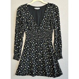 Reformation Black Floral Mini Dress Smock Waist Sz 0 Moody Romantic Fit & Flare